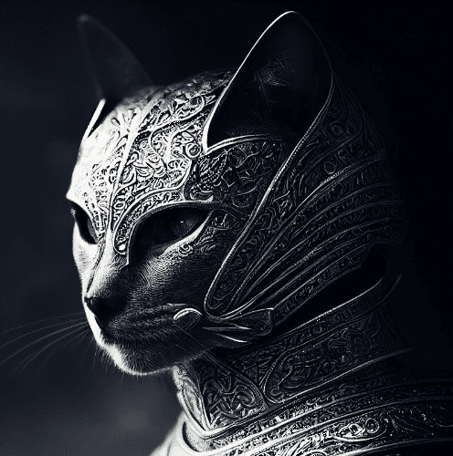 cat wearing a suit of armor, by Pirate / Stable diffusion